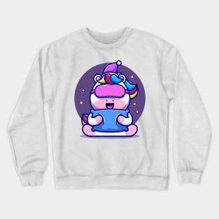 Cute Unicorn Sleeping With Pillow Cartoon Crewneck Sweatshirt